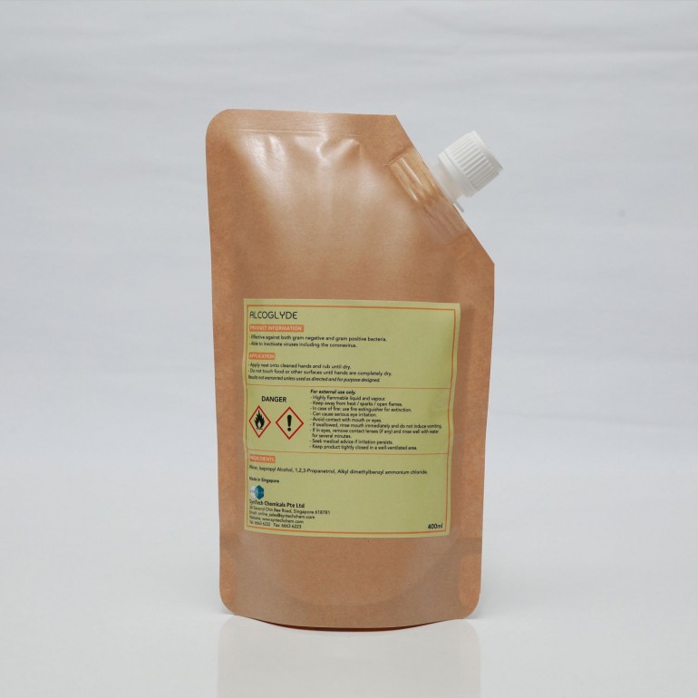 ALCOGLYDE (400ml paper pouch) - 70% Alcohol Hand Sanitiser with Moisturiser